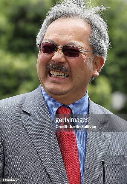 San Francisco Mayor Ed Lee looks on during a "topping out" ceremony on June 8, 2011 in San Francisco, California. San Francisco Mayor Ed Lee attended...