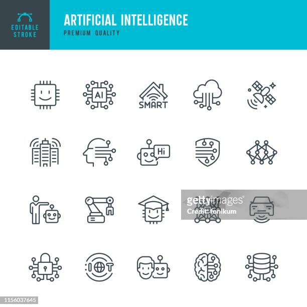 illustrazioni stock, clip art, cartoni animati e icone di tendenza di intelligenza artificiale - set di icone vettoriali di linea - intelligenza artificiale