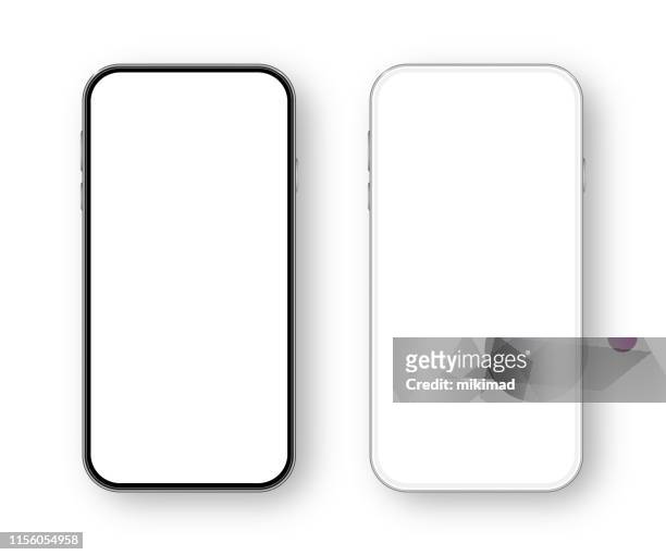 modern white and black smartphone. mobile phone template. telephone. realistic vector illustration of digital devices - plain background stock illustrations