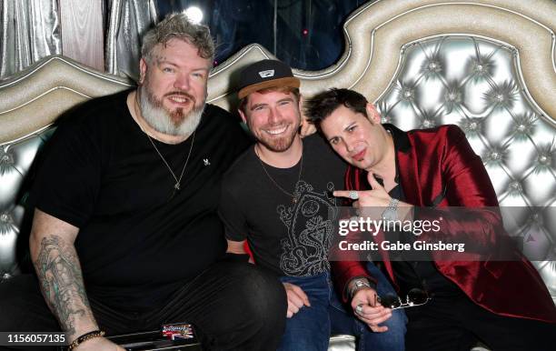 Actor and DJ Kristian Nairn, Trevor Brannen and producer Dave Bryant attend the Rave of Thrones comic con party at The Hustler Club on June 14, 2019...