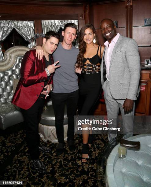 Producer Dave Bryant, DJ Daniel Rocco, Lorna Siona and JD Murphy attend the Rave of Thrones comic con party at The Hustler Club on June 14, 2019 in...