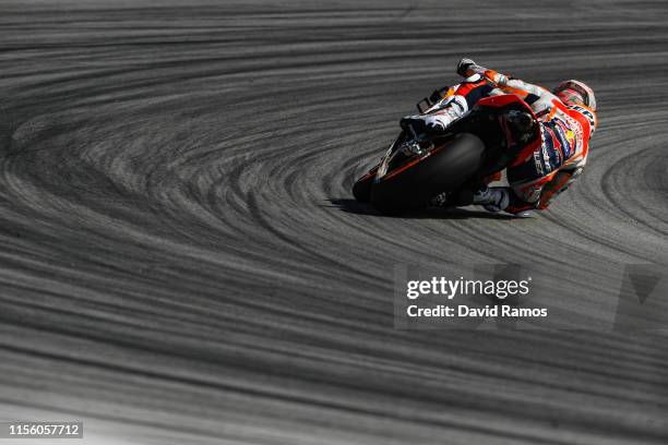 Marc Marquez of Spain and Repsol Honda Team rides during the third MotoGP free practice session ahead of MotoGP Gran Premi Monster Energy de...