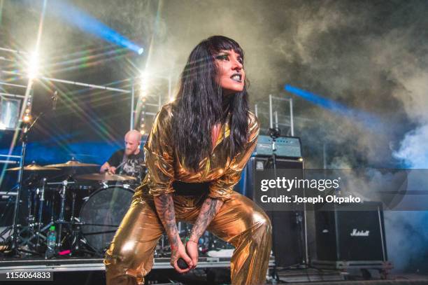 Tatiana Shmailyuk performs on stage during day 1 of Download festival 2019 at Donington Park on June 14, 2019 in Castle Donington, England.