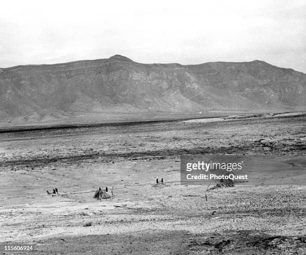 View of the ground zero approximately two months after the detonation of the first nuclear weapons test, coded named Trinity, at White Sands Proving...