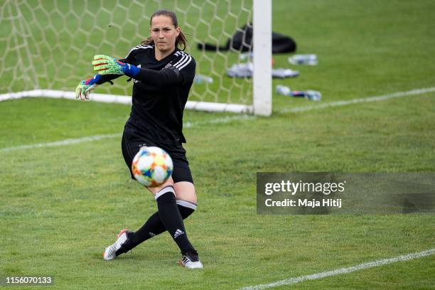 Laura Benkarth warms up during a training on June 15, 2019 in Montpellier, France.