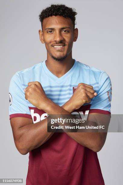 West Ham United unveil their new record signing Sebastien Haller on July 17, 2019 in London, England.