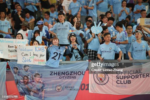 Fans of Manchester City reacts during the Premier League Asia Trophy 2019 match between West Ham United and Manchester City on July 17, 2019 in...