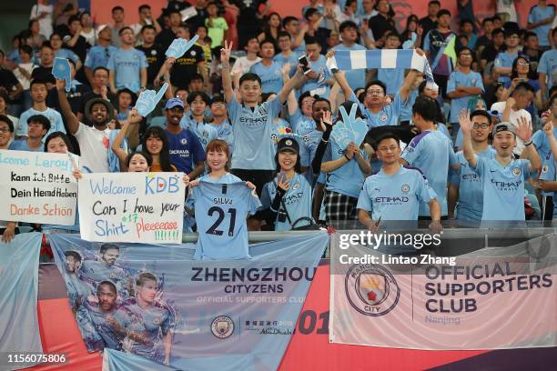 Fans of Manchester City reacts during the Premier League Asia Trophy 2019 match between West Ham United and Manchester City on July 17, 2019 in...