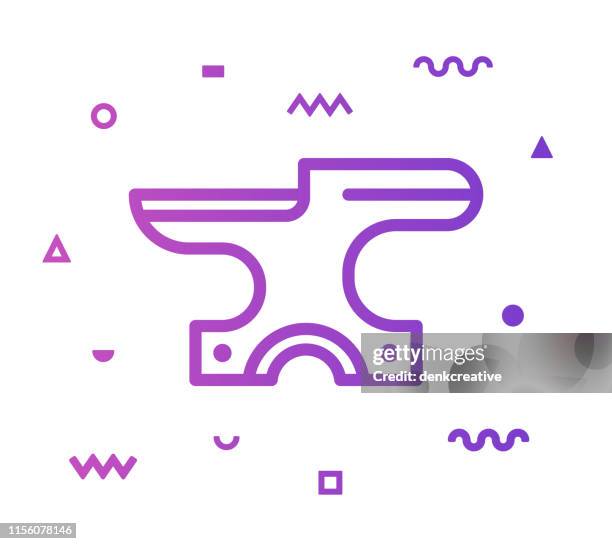 blacksmith line style icon design - anvil stock illustrations