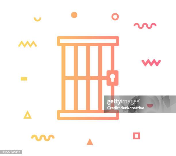 remand prison line style icon design - gitterstäbe stock-grafiken, -clipart, -cartoons und -symbole