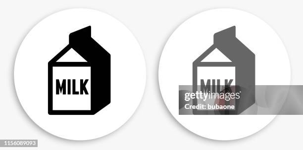 milk carton black and white round icon - carton milk stock illustrations