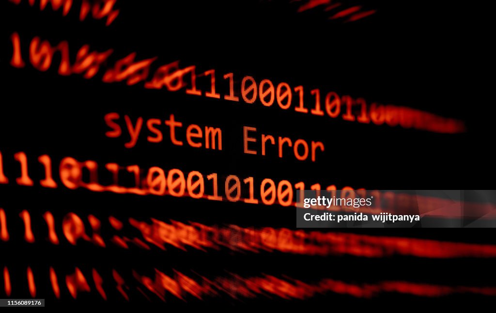 Technology binary code number data alert System Error message on display screen / Computer network problem error software