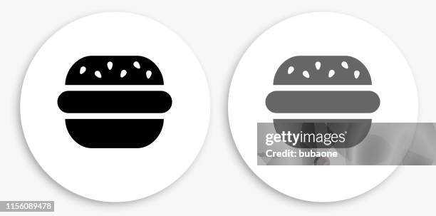 burger black and white round icon - bread roll white background stock illustrations