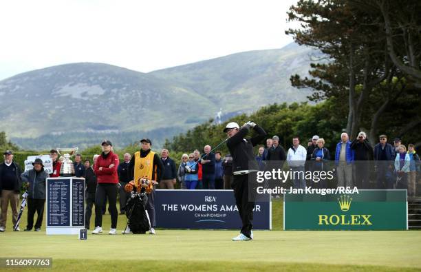 Emily Toy of England tees during the final match on day five of the R&A Womens Amateur Championship at Royal County Down Golf Club on June 15, 2019...
