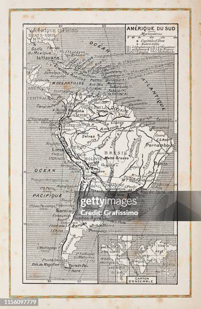 map of south america 1888 - continental divide stock illustrations
