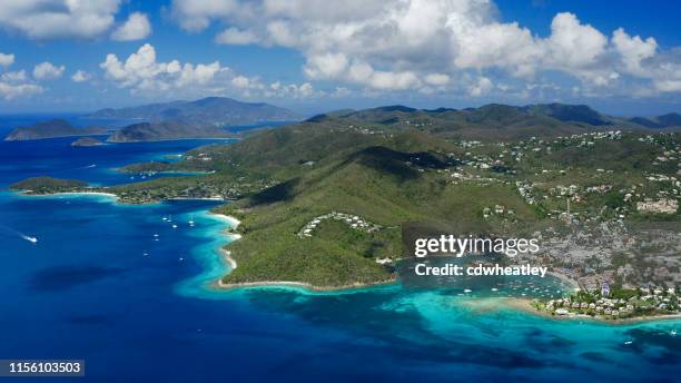 aerial view of cruz bay, st john, virgin islands - caribbean culture stock pictures, royalty-free photos & images