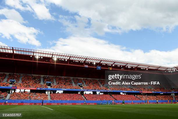General view inside the stadium during the 2019 FIFA Women's World Cup France group E match between Netherlands and Cameroon at Stade du Hainaut on...