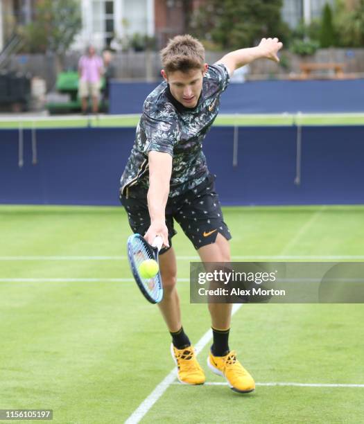 Nicolas Jarry of Chile during the qualifying rounds prior to the Fever-Tree Championships at Queens Club on June 15, 2019 in London, United Kingdom.