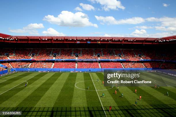 General view inside the stadium during the 2019 FIFA Women's World Cup France group E match between Netherlands and Cameroon at Stade du Hainaut on...