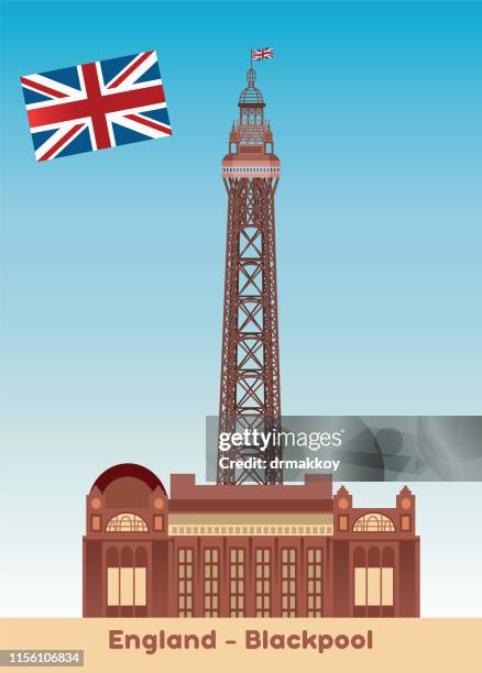 blackpool tower - water front stock illustrations