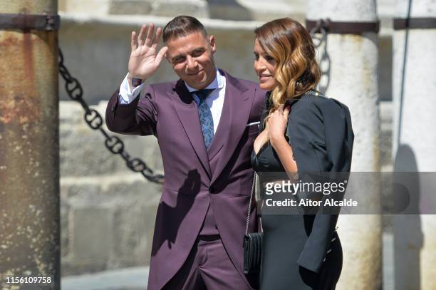 Joaquin Sanchez and wife Susan Sabol attend the wedding of real Madrid football player Sergio Ramos and Tv presenter Pilar Rubio at Seville's...