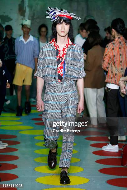 Model walks the runway at the Marni fashion show at the Milan Men's Fashion Week Spring/Summer 2020 on June 15, 2019 in Milan, Italy.