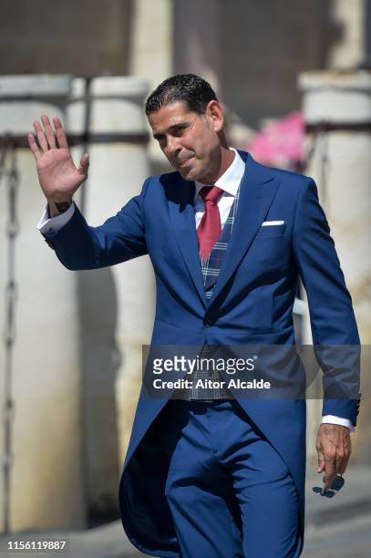 Fernando Hierro attends the wedding of real Madrid football player Sergio Ramos and Tv presenter Pilar Rubio at Seville's Cathedral on June 15, 2019...