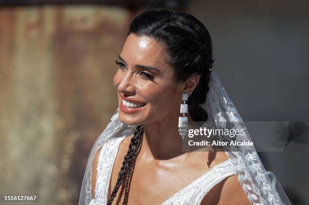 Pilar Rubio attends the wedding of real Madrid football player Sergio Ramos and Tv presenter Pilar Rubio at Seville's Cathedral on June 15, 2019 in...