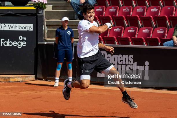 Christian Garin of Chile during his match against Jeremy Chardy of France during the FTA singles tournament at the 2019 Swedish Open FTA on July 17,...