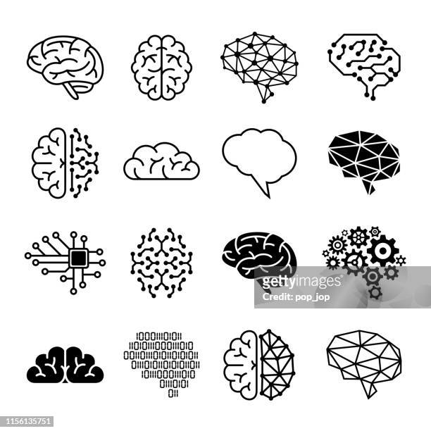 illustrazioni stock, clip art, cartoni animati e icone di tendenza di icone del cervello umano - illustrazione vettoriale - spremersi le meningi