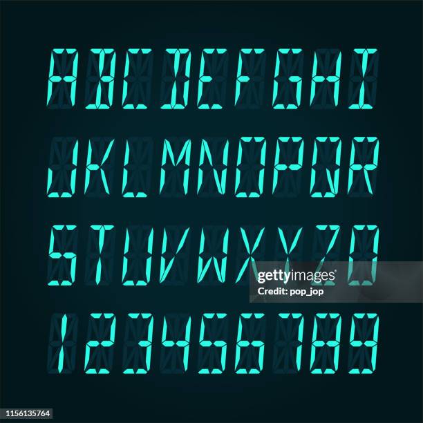 digital lcd display font - vector illudtration - alphabet neon stock illustrations