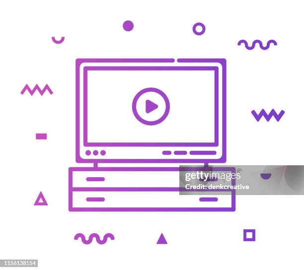 television show line style icon design - using desktop computer at home stock illustrations
