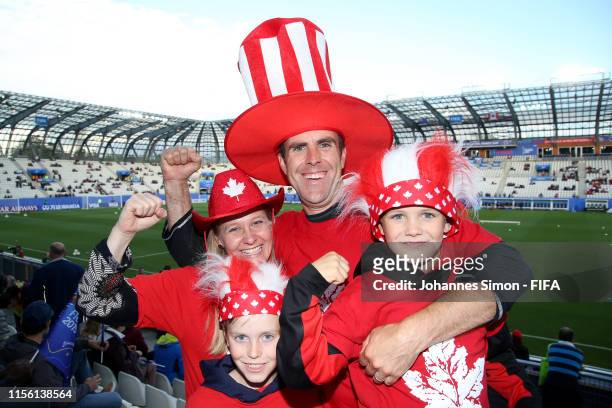 Canada fans show their support prior to the 2019 FIFA Women's World Cup France group E match between Canada and New Zealand at Stade des Alpes on...