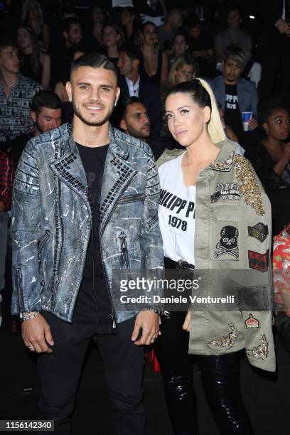 Mauro Icardi and Wanda Nara attends the Philipp Plein fashion show during the Milan Men's Fashion Week Spring/Summer 2020 on June 15, 2019 in Milan,...