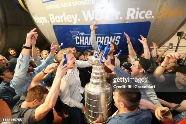 St. Louis Blues Players Celebrate with Bud Light at the Anheuser-Busch Brewery on June 14, 2019 in St Louis, Missouri.