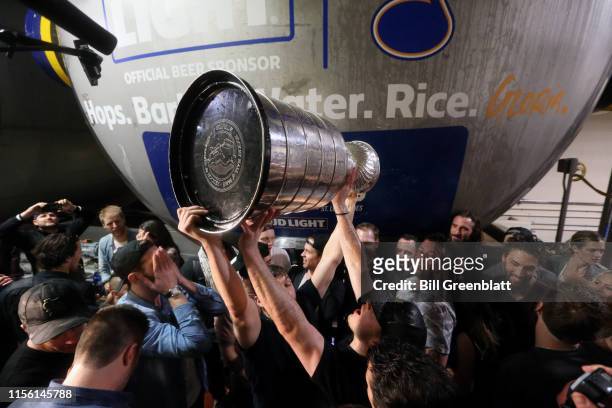 St. Louis Blues Players Celebrate with Bud Light at the Anheuser-Busch Brewery on June 14, 2019 in St Louis, Missouri.