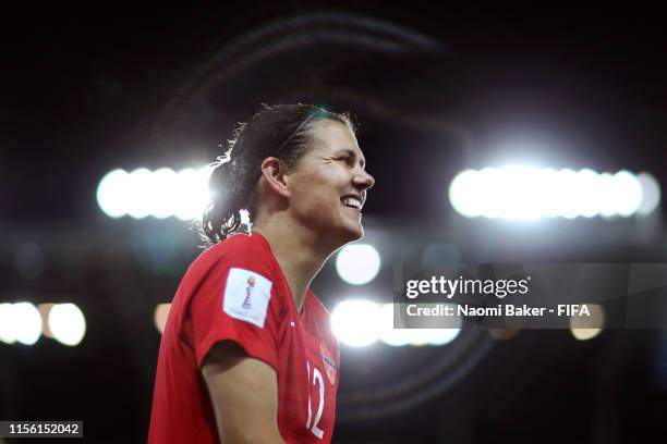 Christine Sinclair of Canada celebrates following her sides victory in the 2019 FIFA Women's World Cup France group E match between Canada and New...