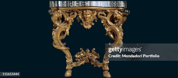 Italy; Lazio; Rome; National Gallery of Ancient Art; Galleria Nazionale d'Arte Antica. Whole artwork. Console wall table gold marble racemes volutes...