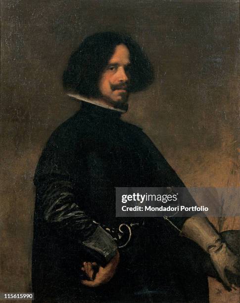 Italy; Tuscany; Florence; Uffizi Gallery. Self-portrait male portrait artist painter neck lace white gloves profile whiskers brown black