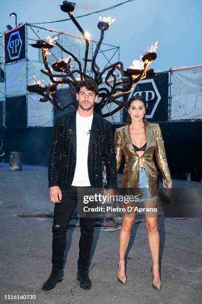 Ignazio Moser and Cecilia Rodriguez arrive at the Philipp Plein fashion show during Milan Men's Fashion Week Spring/Summer 2020 on June 15, 2019 in...