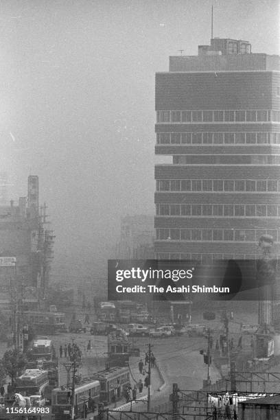 Heavy smog covered Tokyo on January 4, 1963 in Tokyo, Japan.