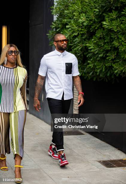 Tucker is seen outside Neil Barrett during the Milan Men's Fashion Week Spring/Summer 2020 on June 15, 2019 in Milan, Italy.