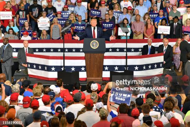 President Donald Trump speaks at a "Make America Great Again" rally at Minges Coliseum in Greenville, North Carolina, on July 17, 2019.