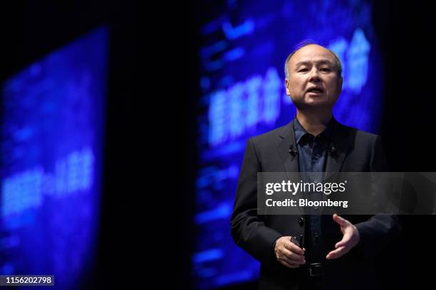 Masayoshi Son, chairman and chief executive officer of SoftBank Group Corp., speaks during the SoftBank World 2019 event in Tokyo, Japan, on...