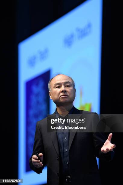 Masayoshi Son, chairman and chief executive officer of SoftBank Group Corp., speaks during the SoftBank World 2019 event in Tokyo, Japan, on...