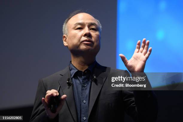 Masayoshi Son, chairman and chief executive officer of SoftBank Group Corp., speaks during the SoftBank World 2019 event in Tokyo, Japan, on...