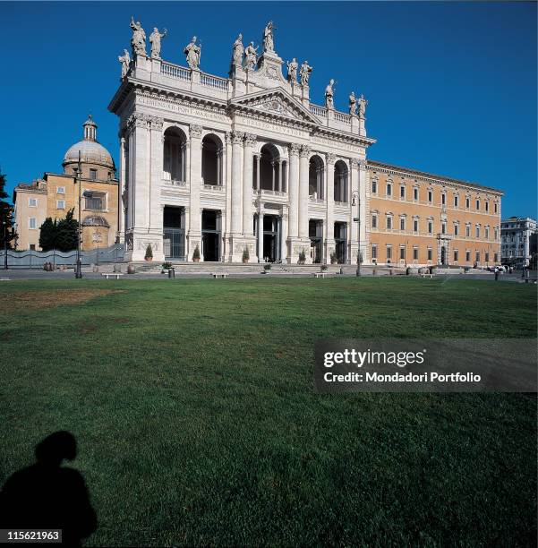 Italy; Lazio; Rome; San Giovanni in Laterano Basilica. Whole artwork. Church Basilica of San Giovanni in Laterano view facade porch/portico pronaos...