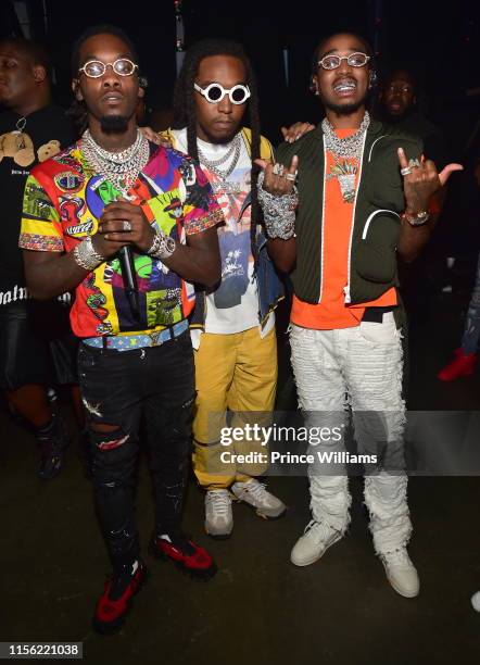 Offset, Takeoff and Quavo of the group Migos attend Hot 107.9 Birthday Bash 2019 at State Farm Arena on June 15, 2019 in Atlanta, Georgia.