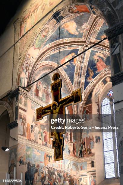 The fresco painting cycle "The True Cross" by italian artist Piero Della Francesca at the San Francesco church site of part of the exhibition by...