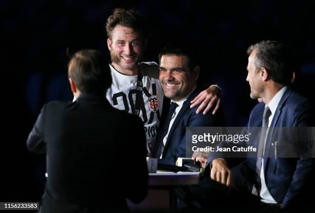 Maxime Medard of Stade Toulousain, Matthieu Lartot of France Televisions following the Top 14 Final match between Stade Toulousain and ASM Clermont...